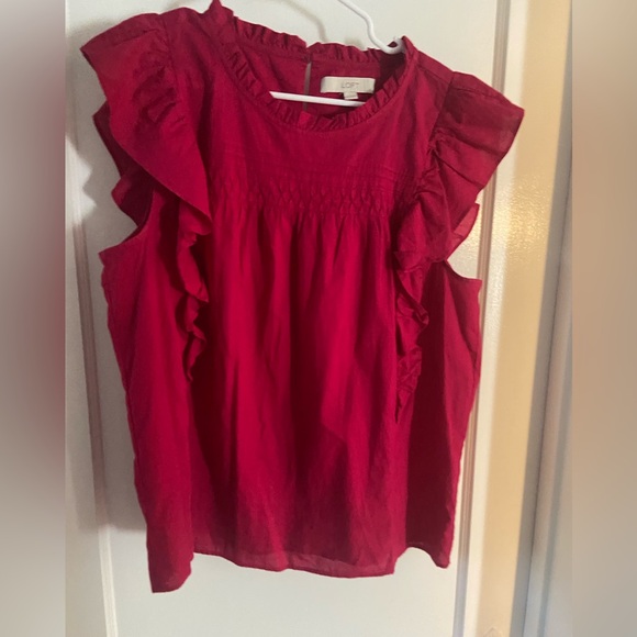 LOFT Crimson Ruffle Blouse - Picture 1 of 4